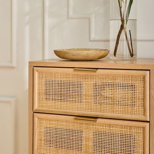 Chiffonnier 5 Tiroirs Façades En Rotin Naturel - H100 Cm
