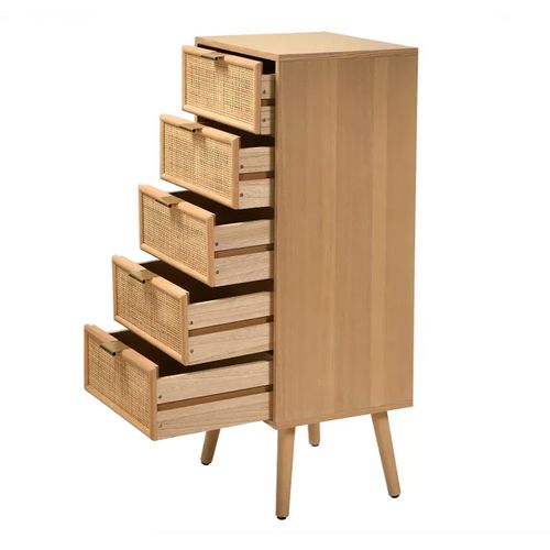 Chiffonnier 5 Tiroirs Façades En Rotin Naturel - H100 Cm
