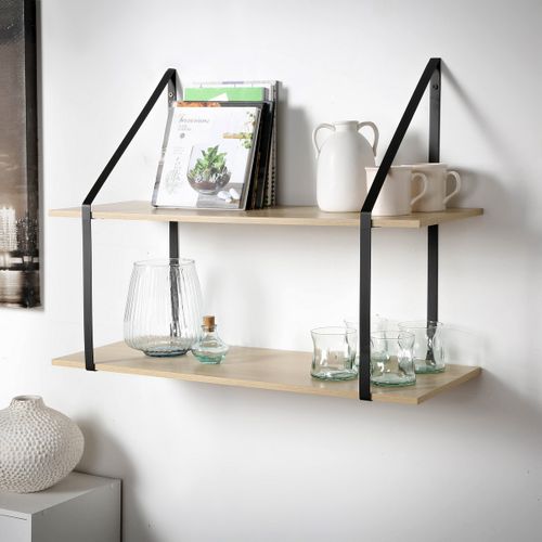 Etagère Murale à 2 Niveaux Effet Bois - L80 X H60 Cm
