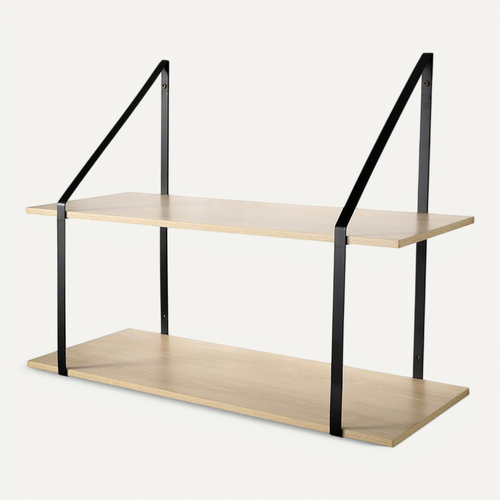 Etagère Murale à 2 Niveaux Effet Bois - L80 X H60 Cm