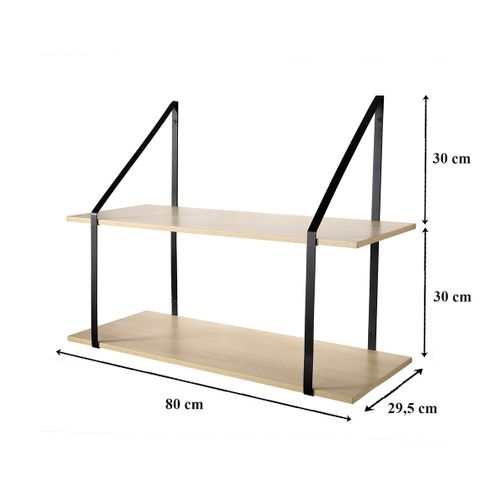 Etagère Murale à 2 Niveaux Effet Bois - L80 X H60 Cm
