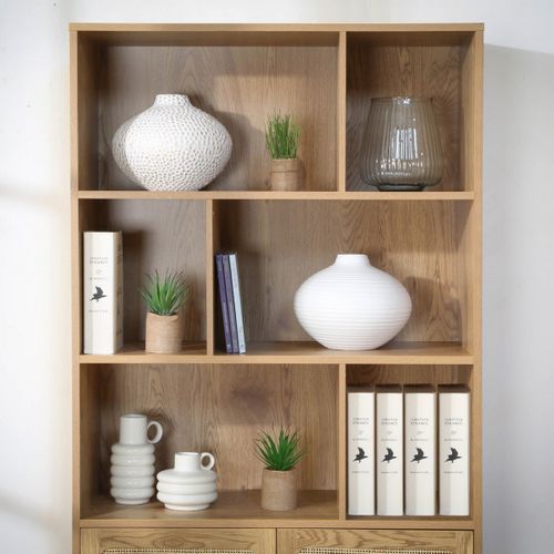 Bibliothèque Avec Rangement 2 Portes Effet Bois - L80 X H175 Cm