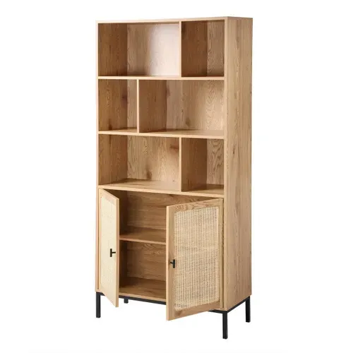 Bibliothèque Avec Rangement 2 Portes Effet Bois - L80 X H175 Cm