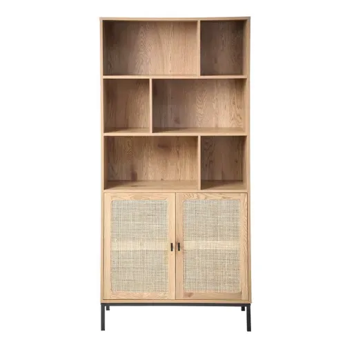 Bibliothèque Avec Rangement 2 Portes Effet Bois - L80 X H175 Cm
