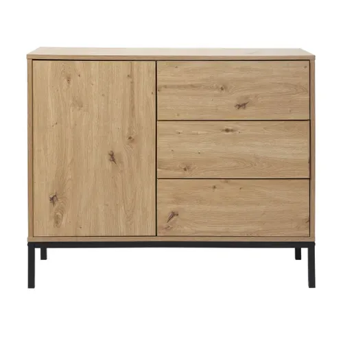 Commode 3 Tiroirs 1 Porte Décor Chêne - L90 X H80 Cm