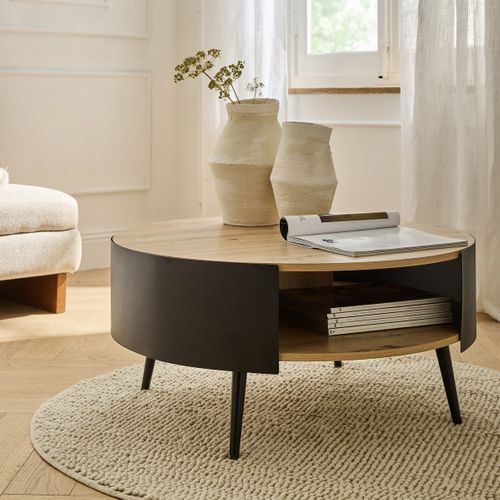 Table Basse Ronde 2 Niveaux Flancs Métal Noir