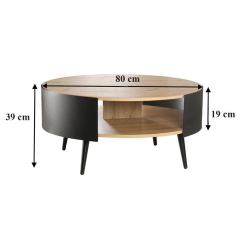 Table Basse Ronde 2 Niveaux Flancs Métal Noir