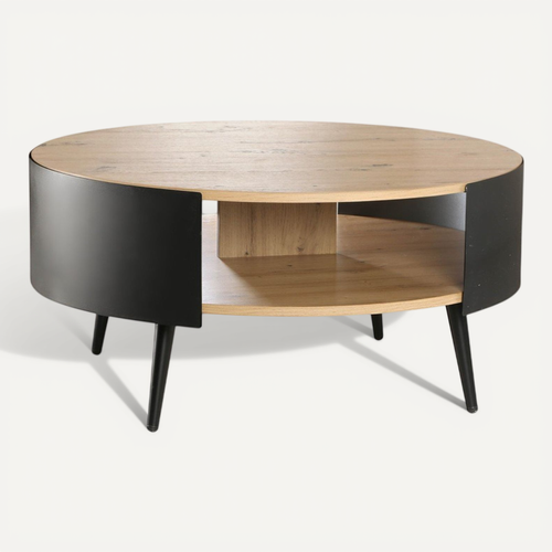 Table Basse Ronde 2 Niveaux Flancs Métal Noir