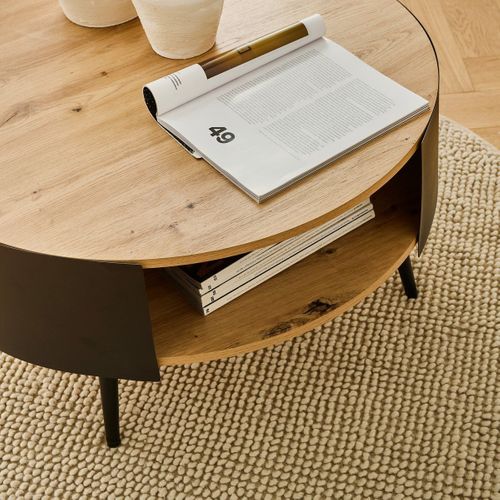 Table Basse Ronde 2 Niveaux Flancs Métal Noir
