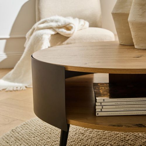 Table Basse Ronde 2 Niveaux Flancs Métal Noir