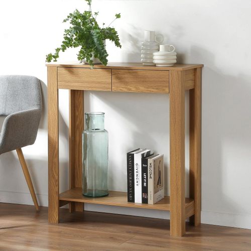 Console Haute 2 Tiroirs Décor Chêne - L79 Cm - Table console BUT