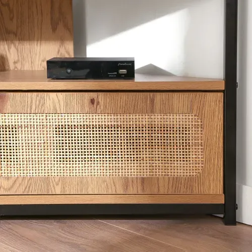 Meuble TV D'angle 1 Porte Avec Cannage Rotin L100cm