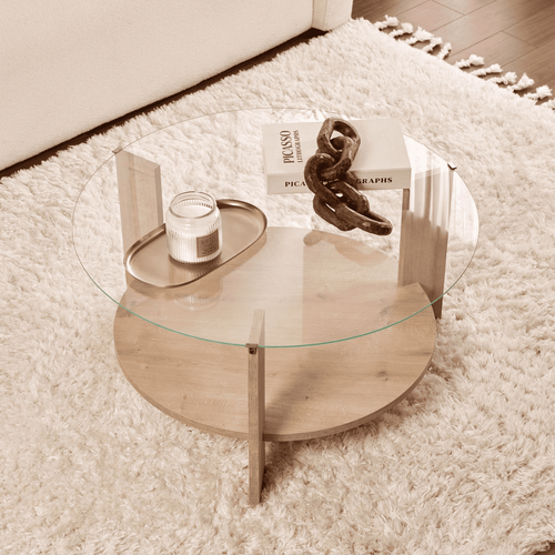Table Basse 2 Plateaux 1 En Verre Trempé D75 Cm