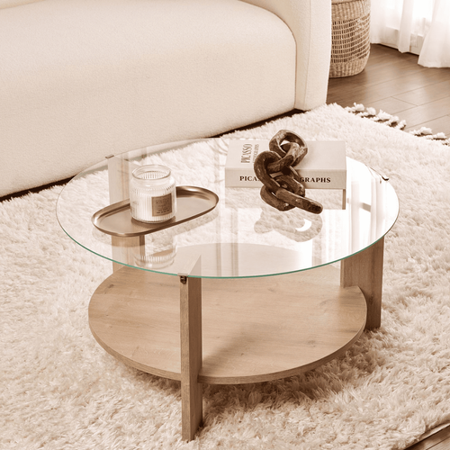 Table Basse 2 Plateaux 1 En Verre Trempé D75 Cm
