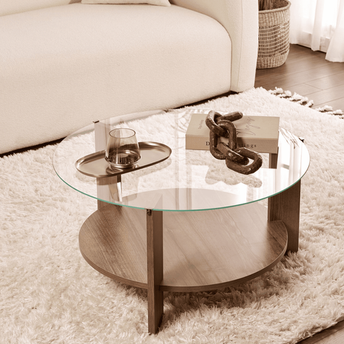 Table Basse 2 Plateaux 1 En Verre Trempé D75 Cm