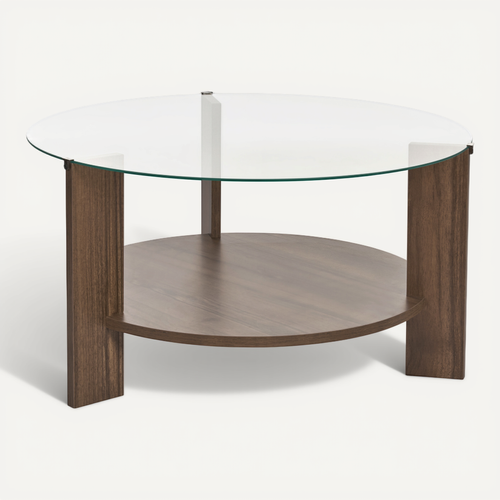 Table Basse 2 Plateaux 1 En Verre Trempé D75 Cm