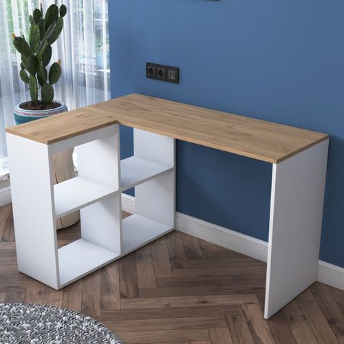 Bureau D'angle Décor Chêne Et Blanc L120 Cm