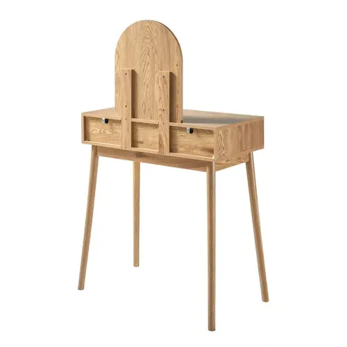 Coiffeuse Avec Miroir Et 2 Tiroirs Façades Rotin L80 Cm