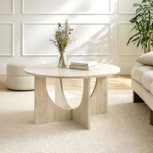 Table Basse Ronde D70 Cm Décor Travertin