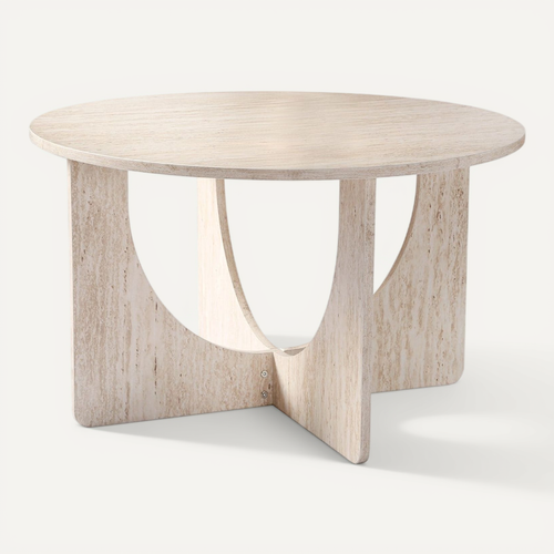 Table Basse Ronde D70 Cm Décor Travertin