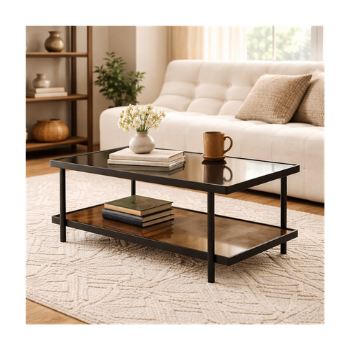 Table Basse En Métal Noir Avec Plateaux En Verre Fumé L100 Cm