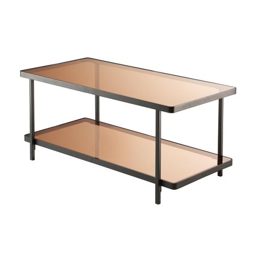 Table Basse En Métal Noir Avec Plateaux En Verre Fumé L100 Cm