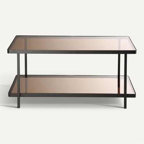 Table Basse En Métal Noir Avec Plateaux En Verre Fumé L100 Cm