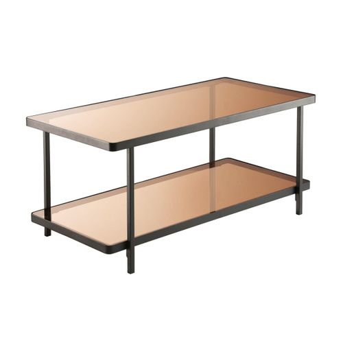 Table Basse En Métal Noir Avec Plateaux En Verre Fumé L100 Cm