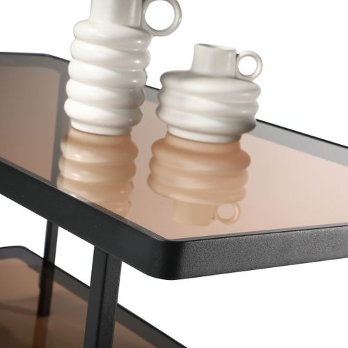 Table Basse En Métal Noir Avec Plateaux En Verre Fumé L100 Cm