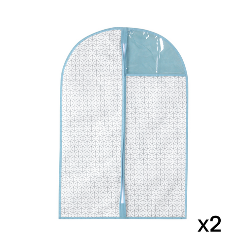 2 Housses En Tissu Impression Vagues Pour Vêtement H90 Cm - Blanc