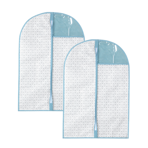 2 Housses En Tissu Impression Vagues Pour Vêtement H90 Cm - Blanc
