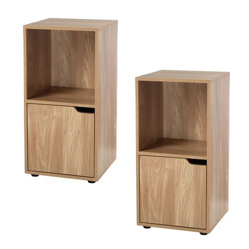 Tables De Chevet 2 Cases Décor Bois 1 Porte - Lot De 2 - Modu