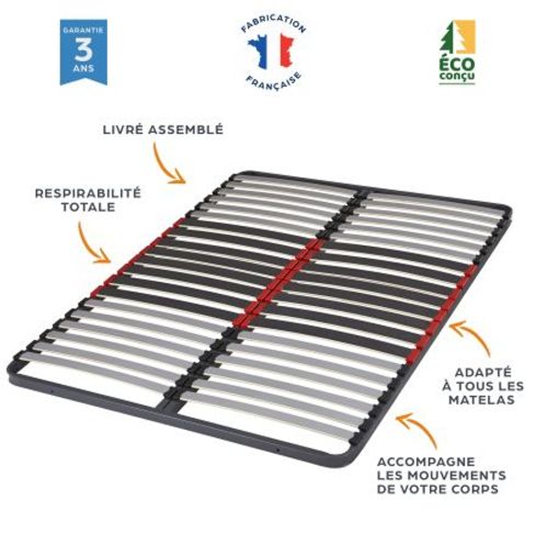 Sommier à Lattes 90x190 C34 - 20 Lattes Bois - Fabrication Française