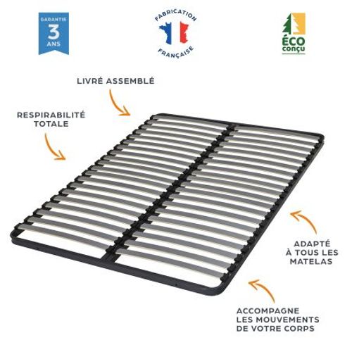 Sommier à Lattes 90x200 C221 - 20 Lattes Bois - Fabrication Française