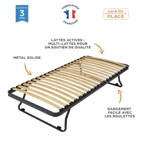 Sommier En Métal Gigogne 80x190 - 20 Lattes Bois - Gain De Place - Made In France