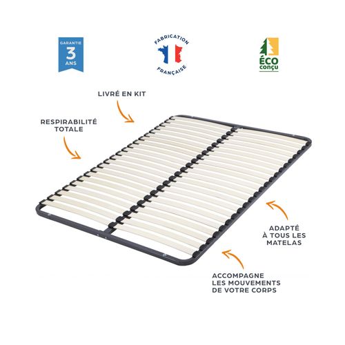 Sommier Démontable 140x190 22 Lattes - 44 Lattes Bois - Fabrication Française