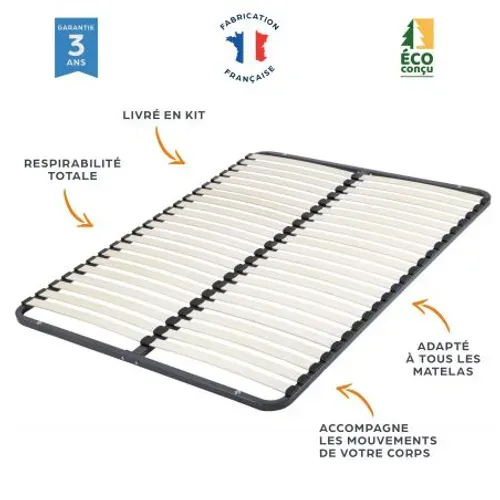 Sommier Démontable 160x200 22 Lattes - 44 Lattes Bois - Fabrication Française