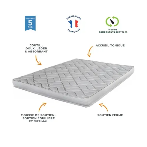 Matelas Mousse 80x190 cm MELISSA - Hauteur 13 Cm - 3 Zones - Soutien Ferme
