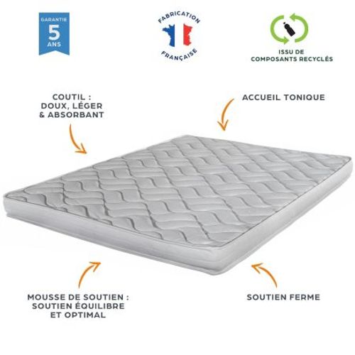 Matelas Mousse 90x190 cm MELISSA - Hauteur 13 Cm - 3 Zones - Soutien Ferme