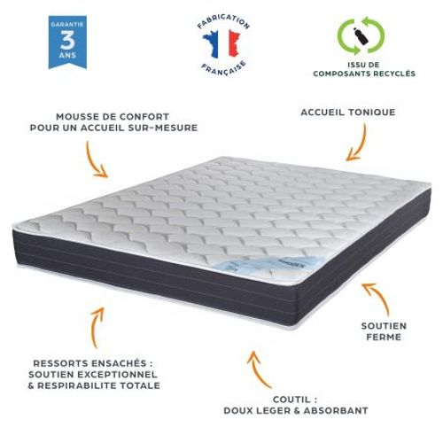 Matelas 160x200 Rhodes - Ressorts Ensachés - Hauteur 24 Cm - Soutien Ferme