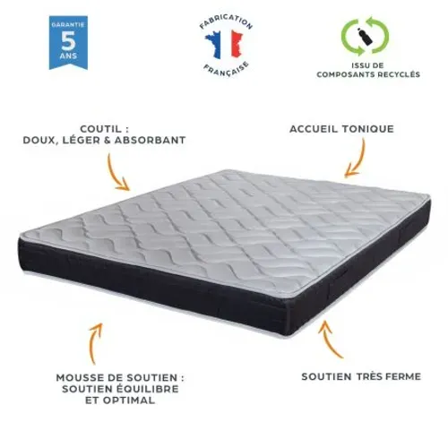 Matelas 90x190 Malta - Mousse - Hauteur 20 Cm - 3 Zones - Soutien Très Ferme
