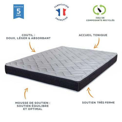 Matelas 140x190 Malta - Mousse - Hauteur 20 Cm - 3 Zones - Soutien Très Ferme