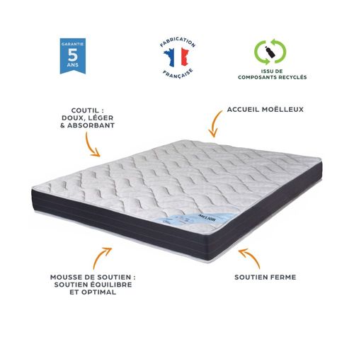 Matelas 140x190 Melior - Mousse - Hauteur 20 Cm - 3 Zones - Soutien Ferme