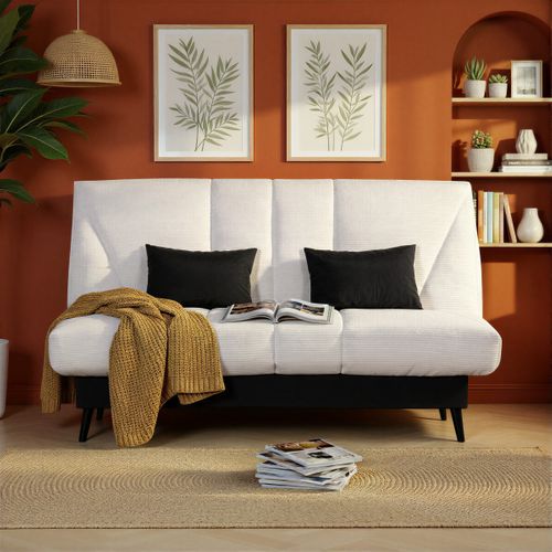 Banquette-lit clic-clac COCON tissu velours beige vue d'ambiance 1