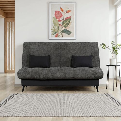 Banquette-lit clic-clac COCON tissu chenillé anthracite vue d'ambiance 1