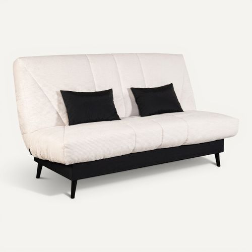 Banquette-lit clic-clac CARESSE tissu velours beige vue 3/4
