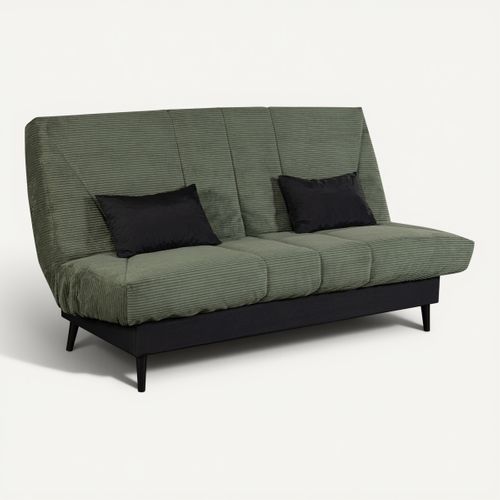 Banquette-lit clic-clac CARESSE tissu velours vert vue 3/4