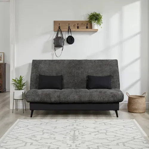 Banquette-lit clic-clac CARESSE tissu chenillé anthracite vue d'ambiance 1