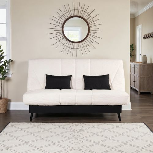 Banquette-lit clic-clac DOUCEUR tissu velours beige vue d'ambiance 1