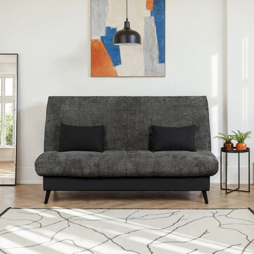 Banquette-lit clic-clac DOUCEUR tissu chenillé anthracite vue d'ambiance 1